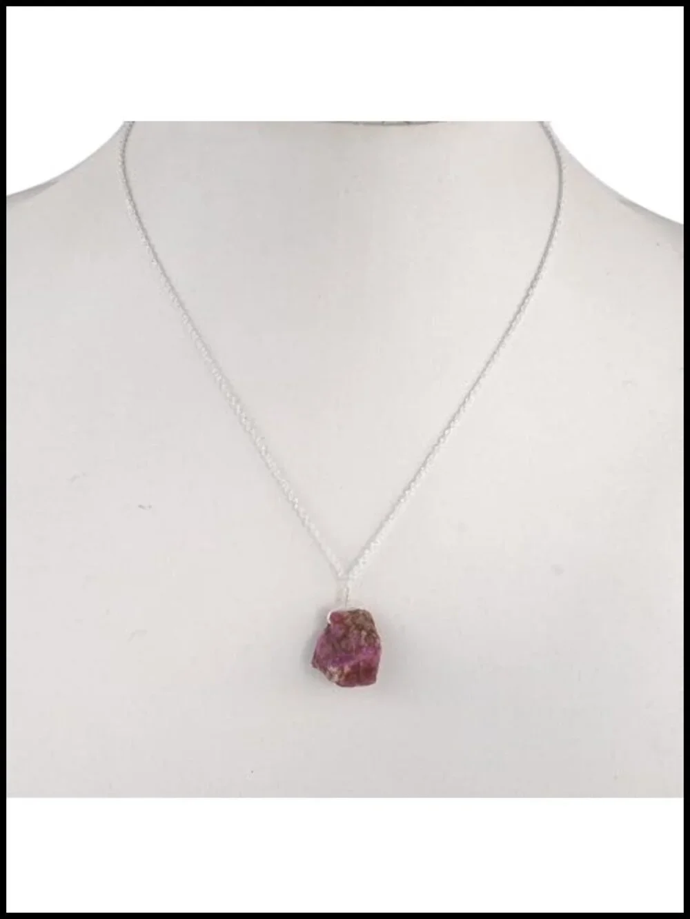 Natural Raw Ruby Pendant Necklace with Silver Plated Adjustable Chain